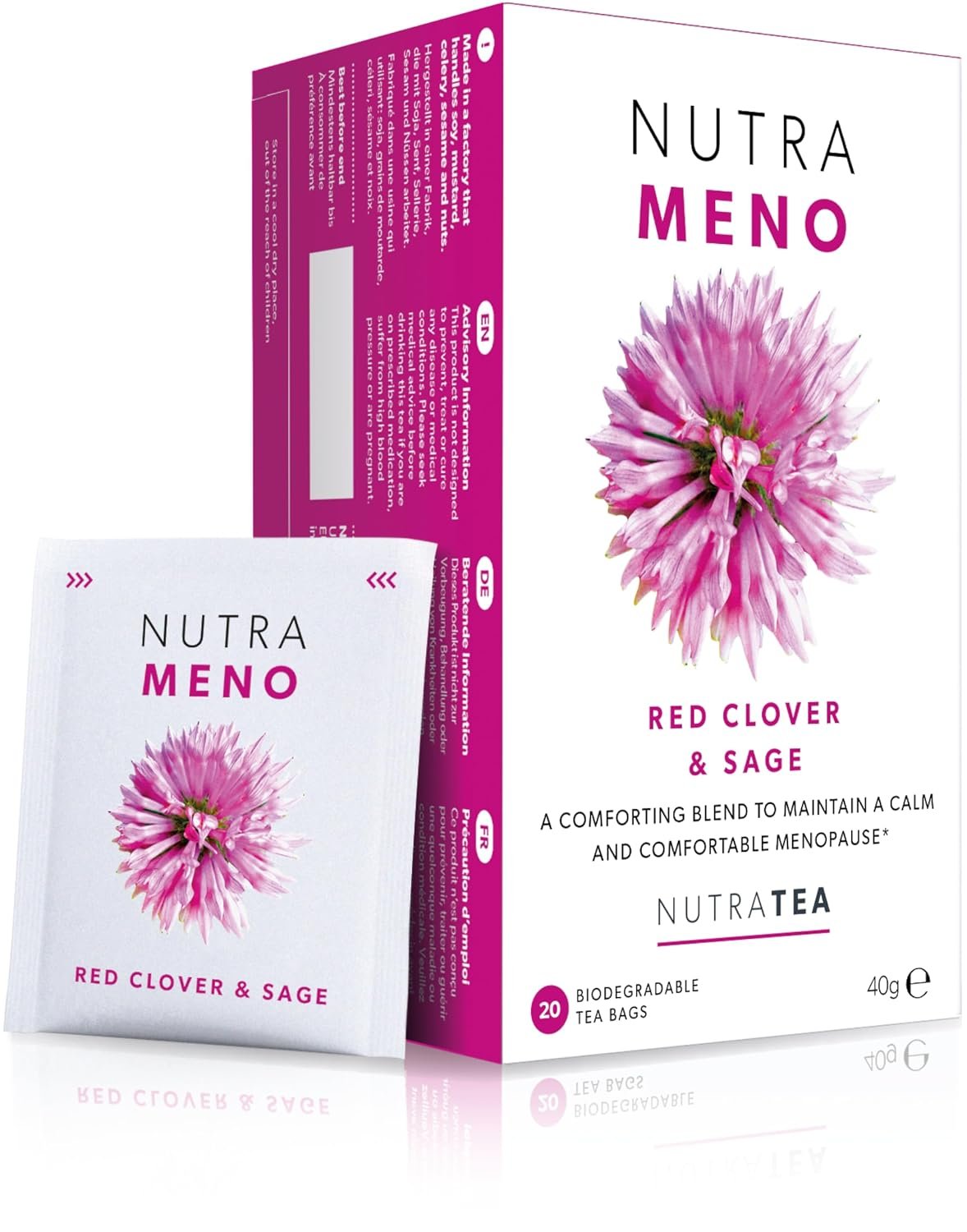 Nutra Tea NutraMeno – Menopause Tea, Red Clover Tea – Perimenopause & Menopause Relief For Women – Includes Red Clover, Sage & Rose – 20 Individually Wrapped Bags – Herbal Infusion (1 Pack)