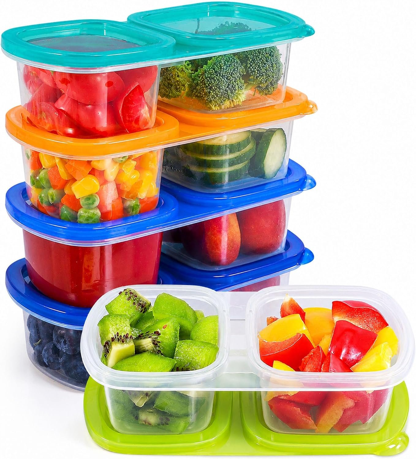 Caperci 5-Pack 8oz 2 Compartment Snack Containers with Lids, Jewel
