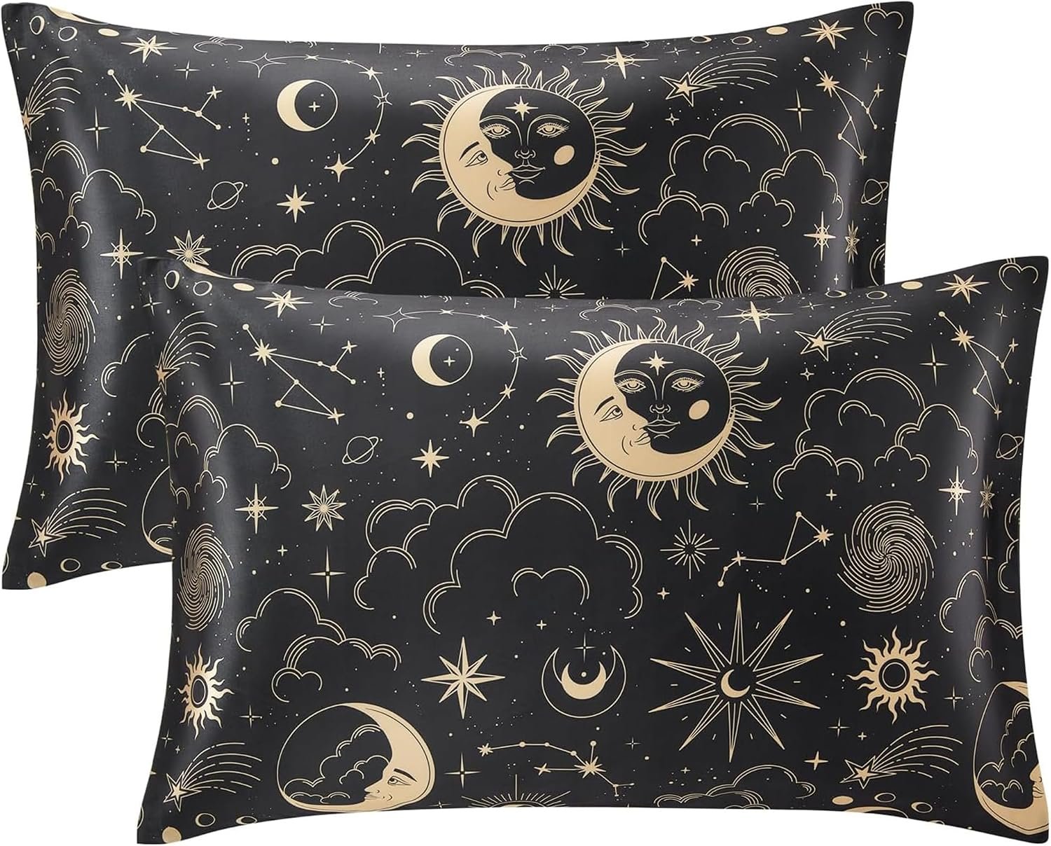 EXQ Home Satin Pillowcase for Hair and Skin Queen – Printed Black Sun