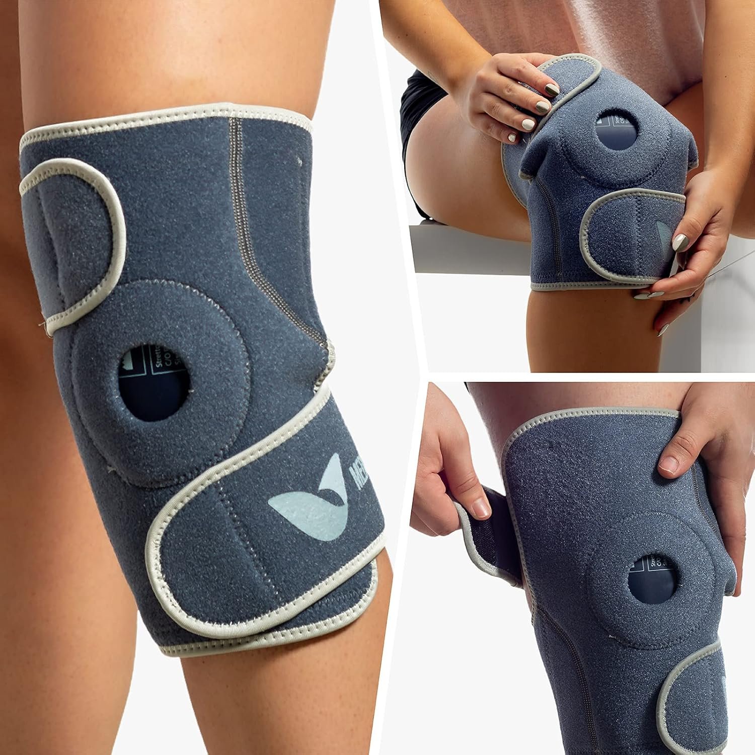Medcosa Ice Pack for Knee – Hot or Cold Gel Wrap for Knees – Heating or Cooling Compression for Men and Women – Adjustable Flexible Brace Wraps Around Entire Knee