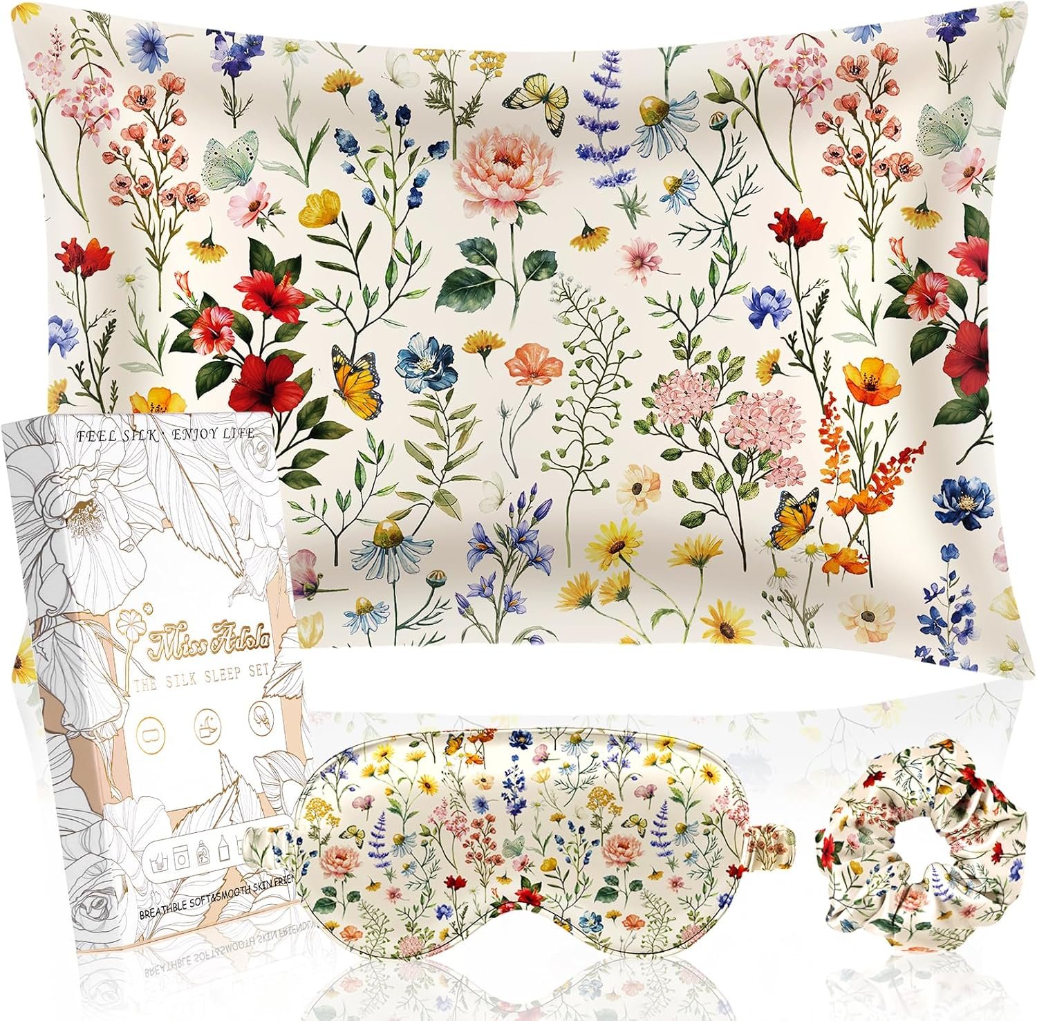 Miss Adola Mulberry Silk Pillowcase Set, Standard 20×26, Vintage Flower