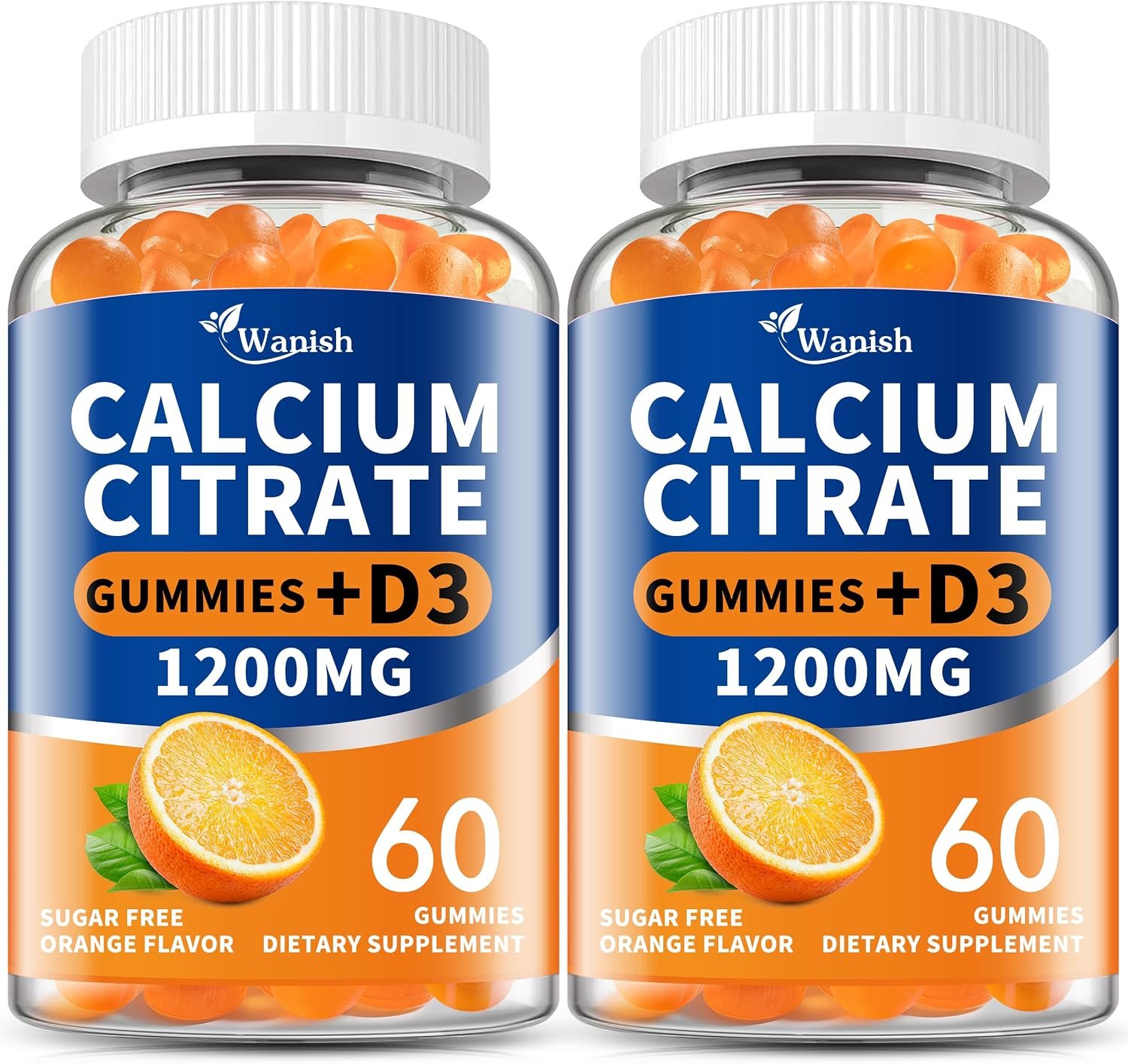 (2 Pack)Calcium Citrate 1200mg with Vitamin D3 Gummies for Women & Men，Calcium Citrate Supplements for Bone & Teeth Support,High Absorption-Easy to Digest, Sugar Free,Vegan,Orange Flavor,60 Day Supply
