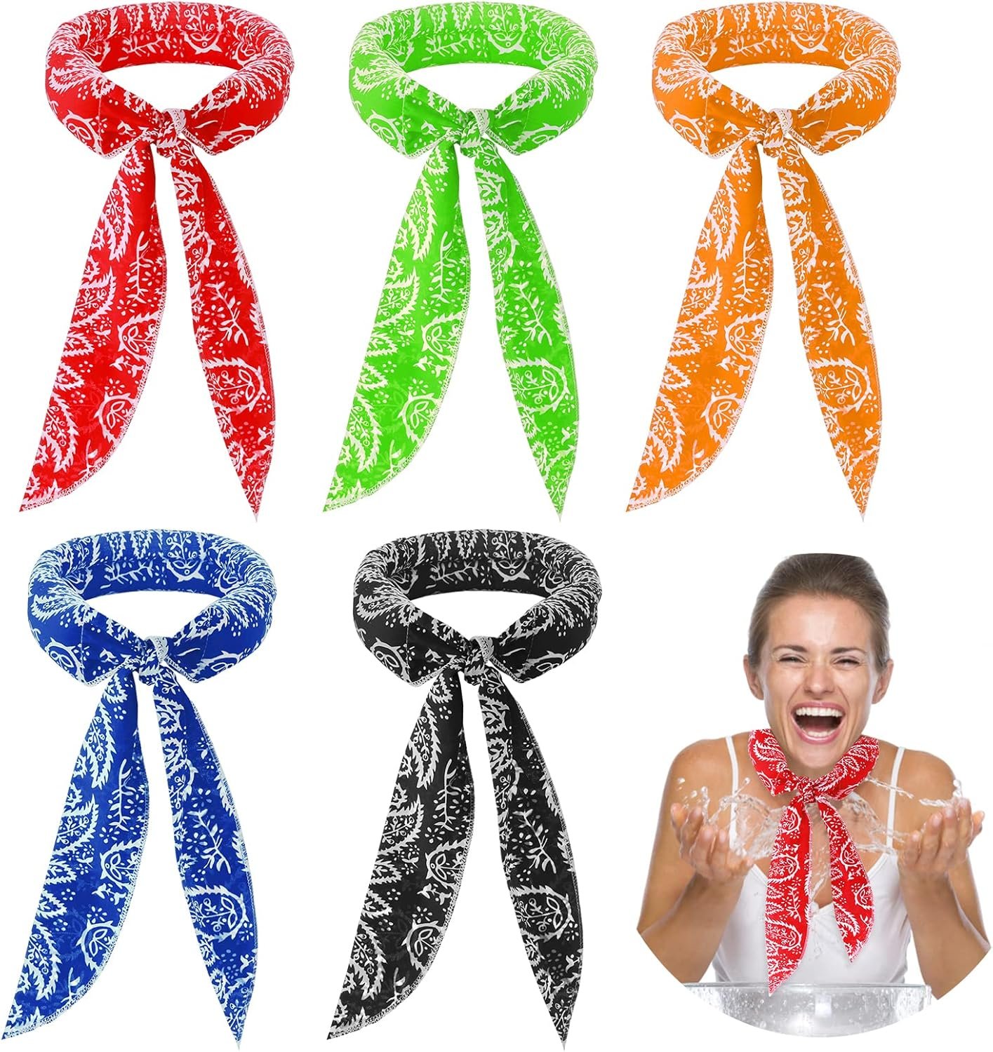 5 Pieces Cooling Neck Wraps, Ice Cooling Scarf Water Soaking Wraps