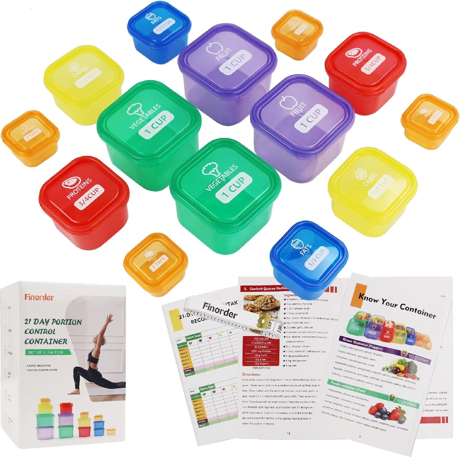 Finorder 21 Day Portion Control Container Kit, 14-Piece