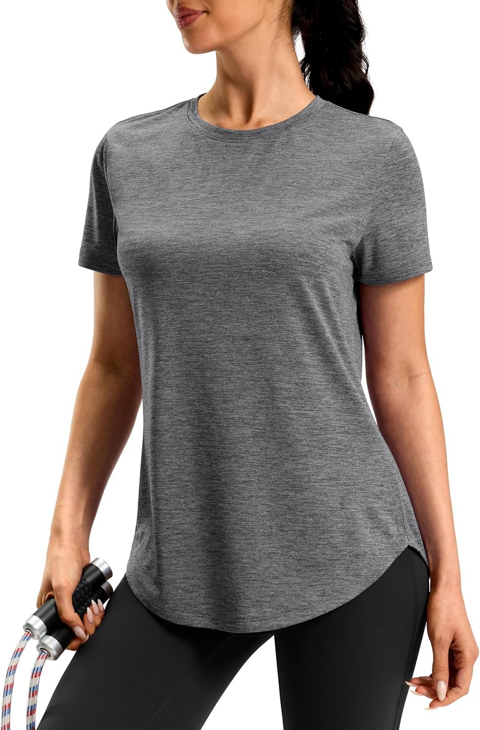 Women’s Workout Shirts Bum-Covering Length Short Sleeve Lightweight Dry Fit