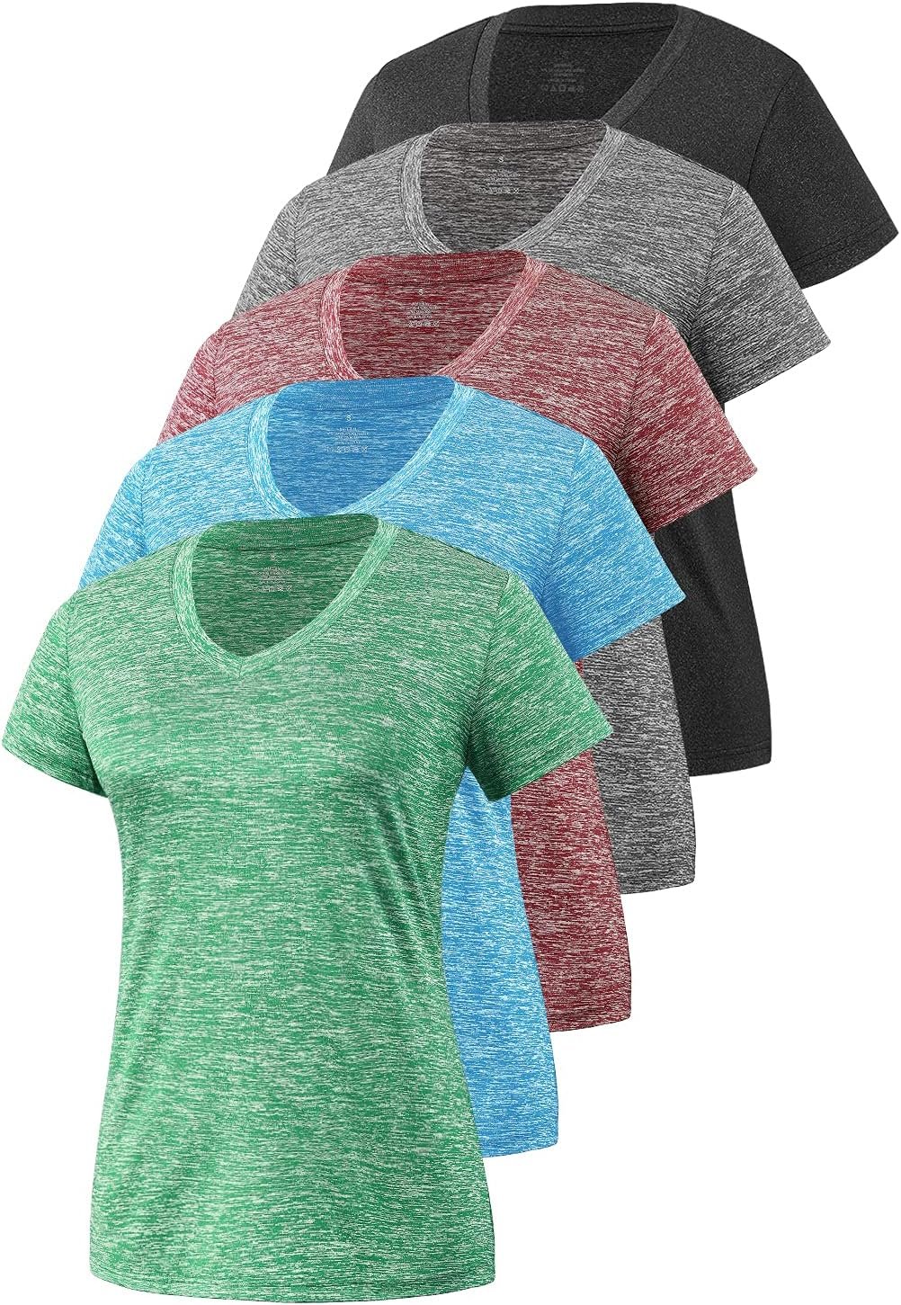 5-Pack Women’s Short Sleeve Dry Fit T-Shirt Moisture Wicking V-Neck Tee