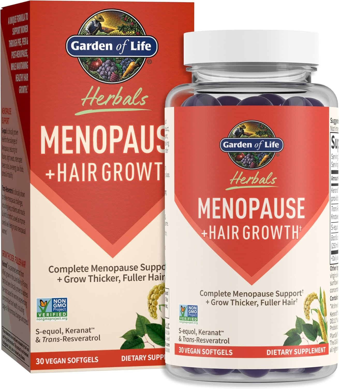 Garden of Life Herbals Menopause + Hair Supplement, Berry Flavor, 30ct