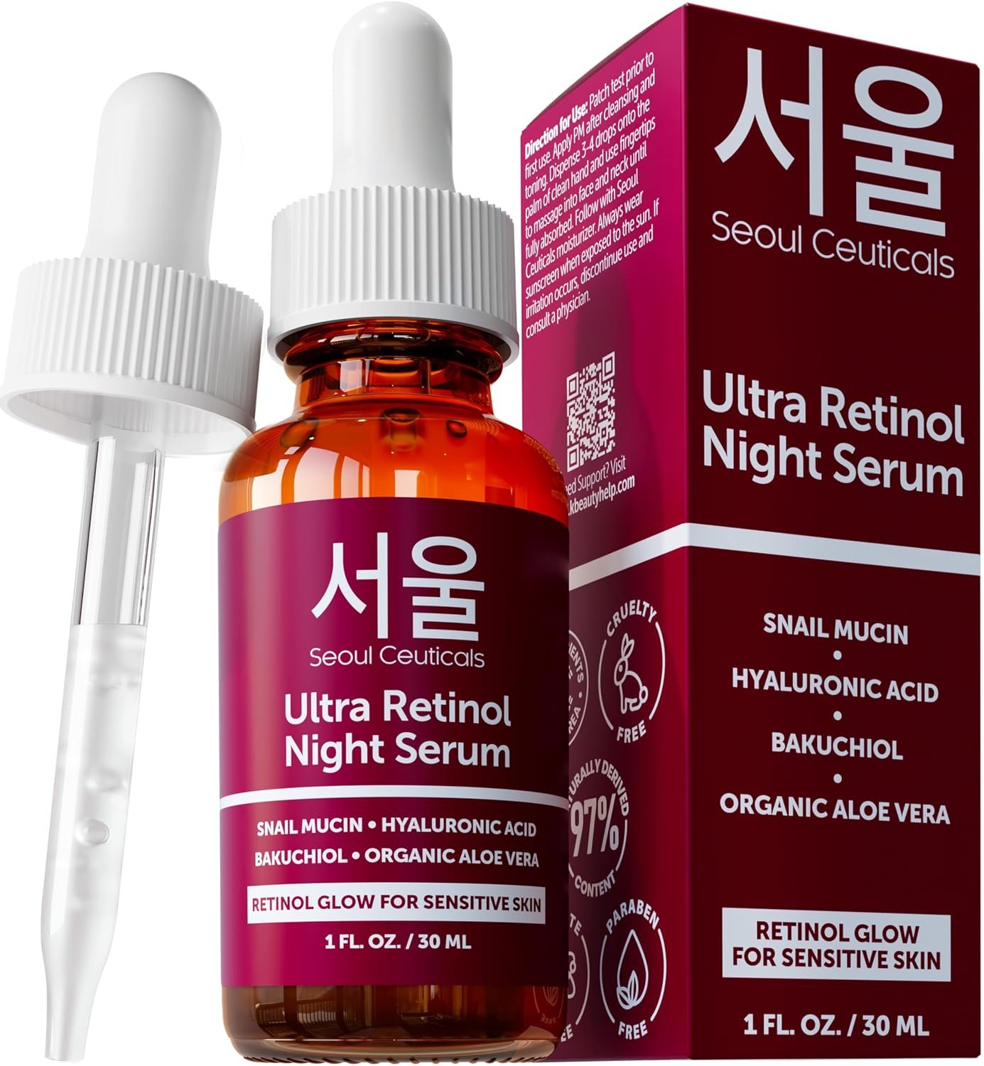 SeoulCeuticals 1% Retinol Snail Mucin Night Serum for Face Korean Skin Care