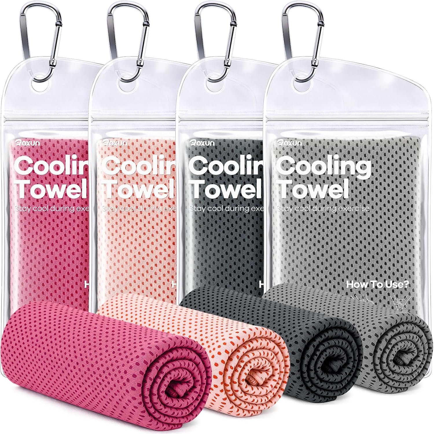 ROXUN Cooling Towels, 4 Pack (40”x12”) Chilly Ice Rags for Neck and Face