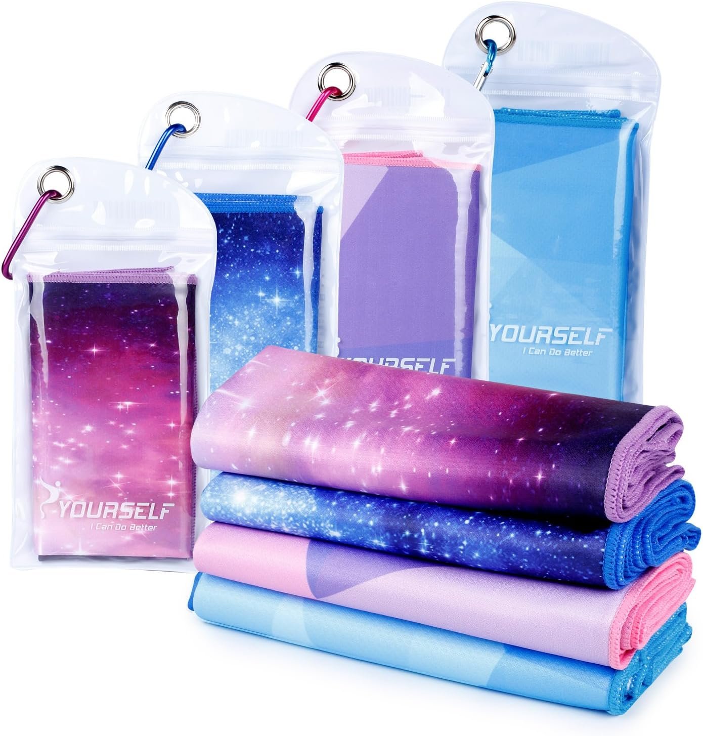SYOURSELF Cooling Towels for Neck and Face, 4 Pack 40″ x 12″ Cooling Towel for Hot Weather, Soft Breathable Instant Cool Chilly Pad for Sports Golf Yoga Gym Athletes Camping Ice Towels(Mix-4pcs)