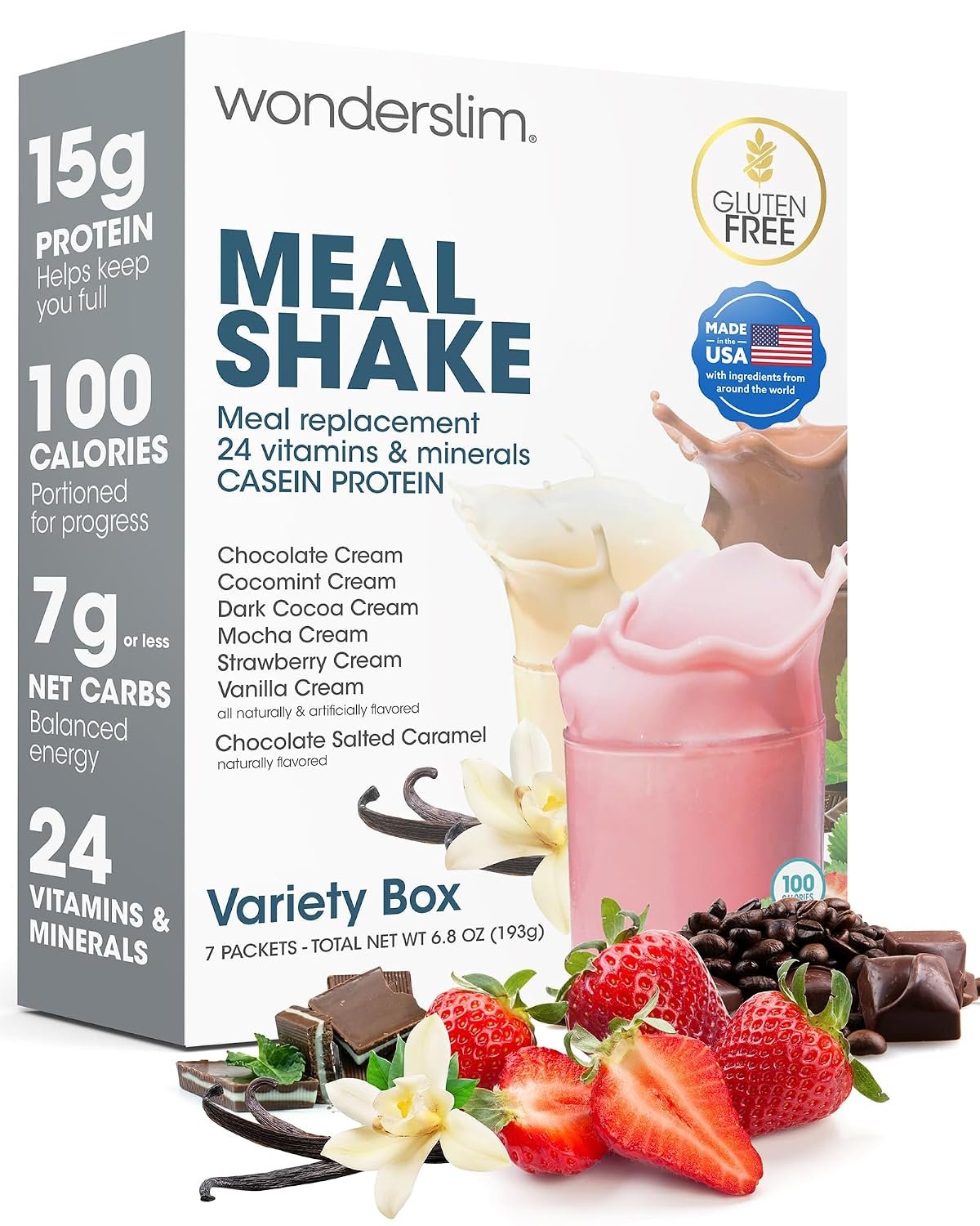 Wonderslim Protein Meal Replacement Shake – 7 Count Packets (Variety Pack)