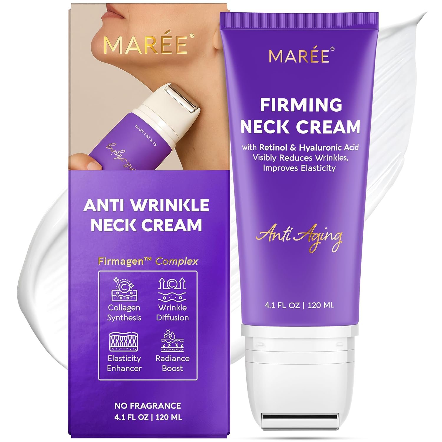 MAREE Neck Cream with Roller – Firming Neck Cream with Pro Retinol & AH-8