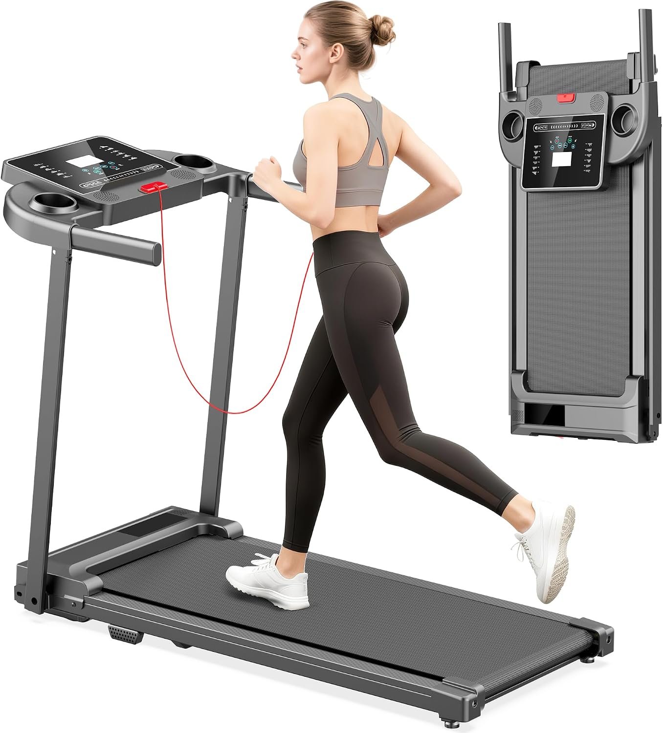 Treadmills for Home Walking Pad Machine- Foldable Treadmill with Handle Bar for Running Jogging Gym Compact Portable Small Caminadora Electrica Folding Quiet Tred Mills Motor & LED Dispay Pcrignbm