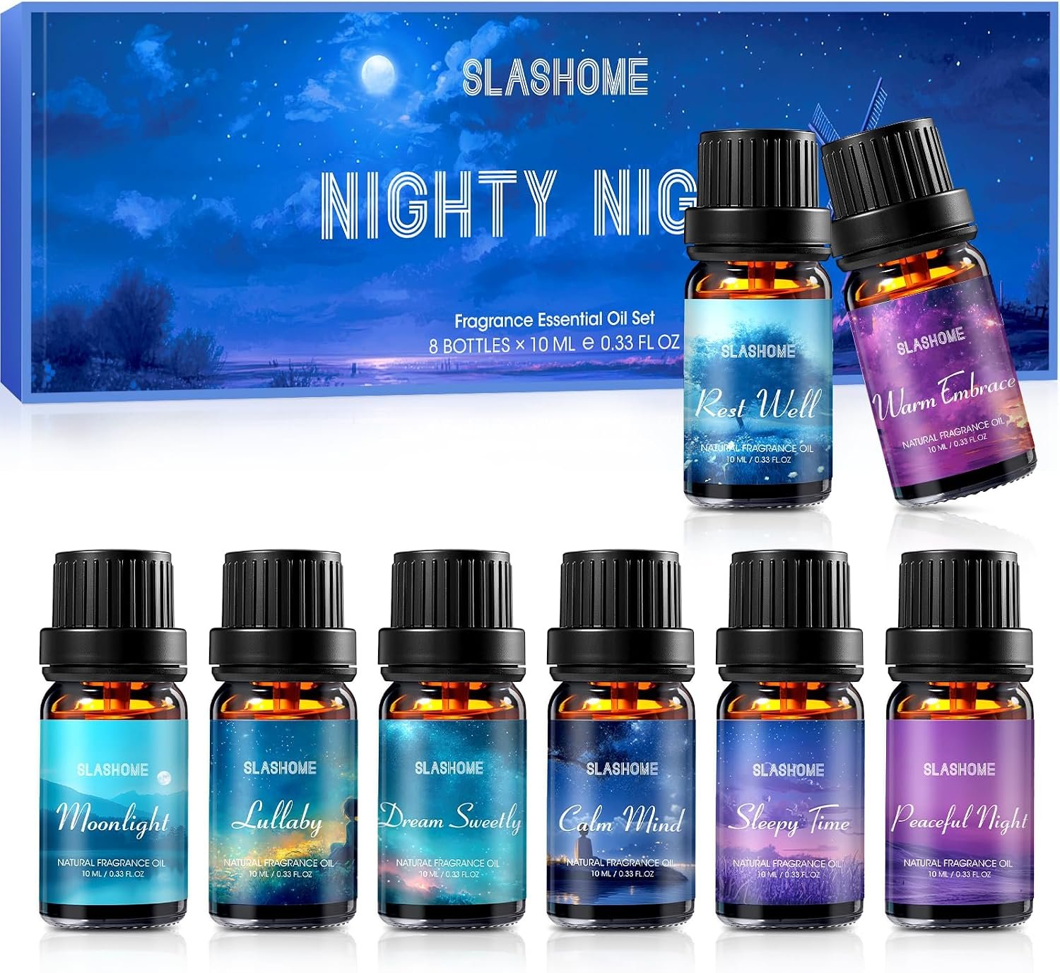 slashome 8 Pack Sleep Essential Oils Set for Diffusers for Home