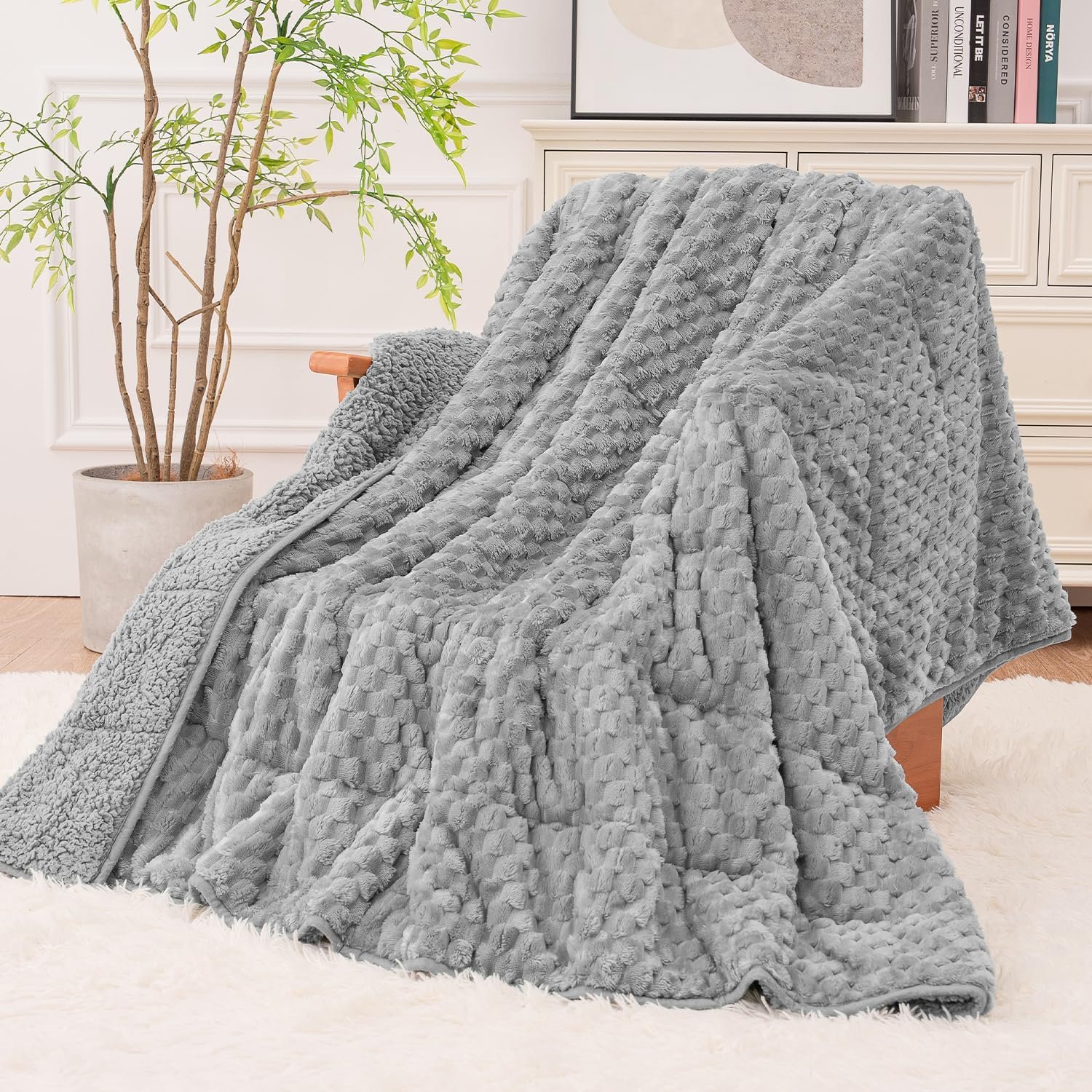 Fleece Sherpa Weighted Blanket for Adults, Ultra Soft Fuzzy, 60″x80″ 15lbs