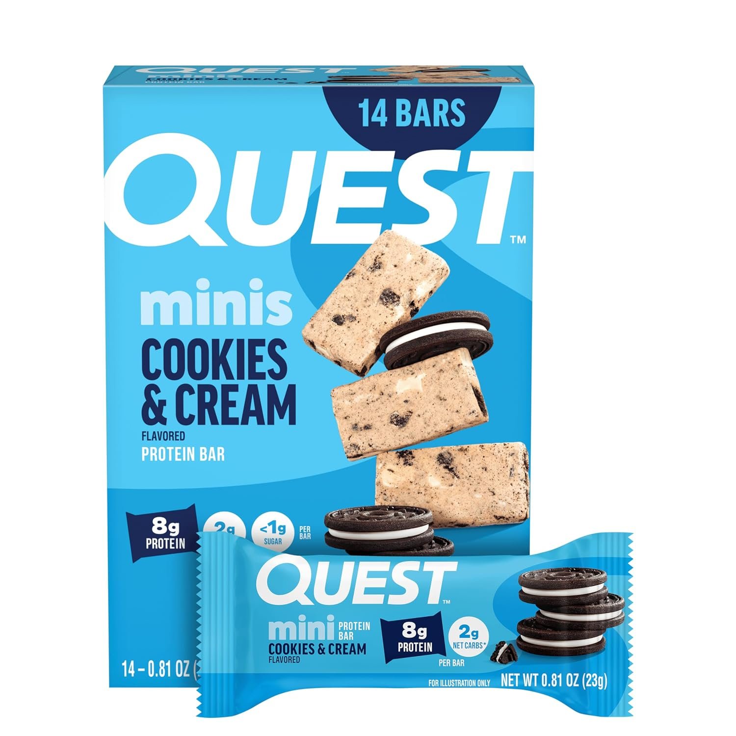 Quest Nutrition Mini Cookies & Cream Protein Bars, 8g Protein, 14 Count