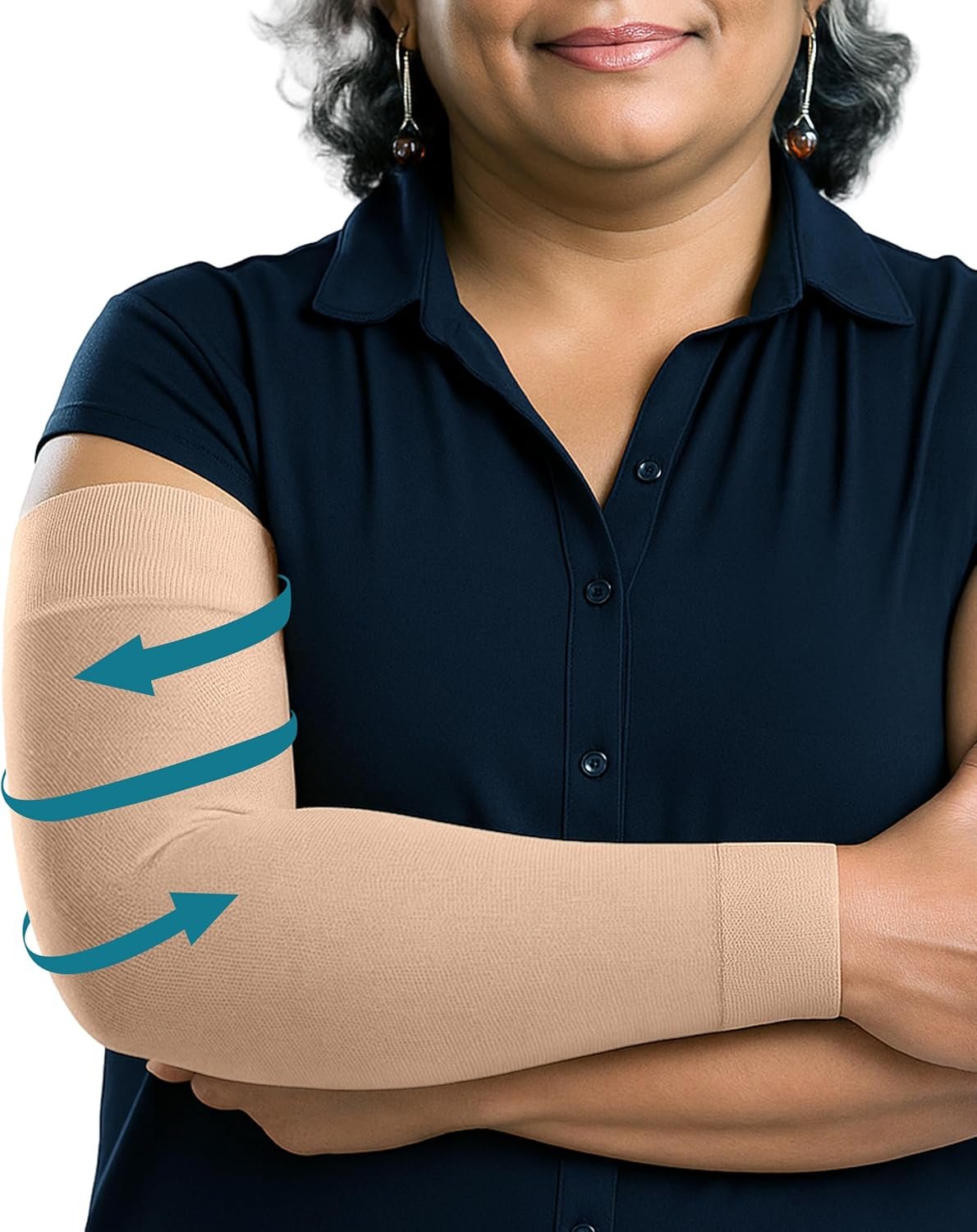 KEMFORD Lymphedema Compression Arm Sleeves for Women – 15-20 mmHg, Silicone Grip, 1 Pair – Arm Support for Swelling & Edema