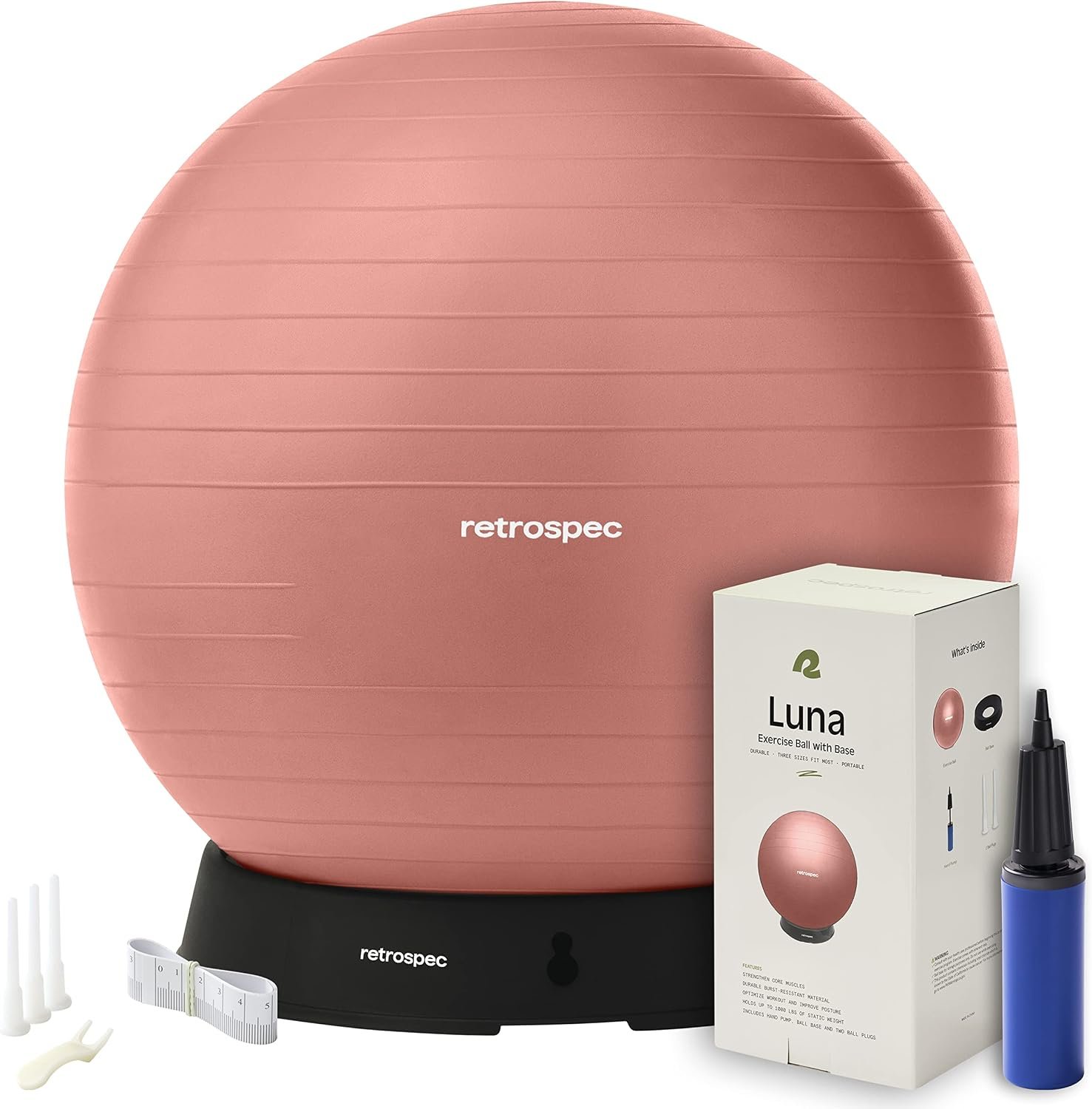 Retrospec Luna Exercise Ball with Pump – Anti-Burst Fitness Equipment for Yoga, Core Training & Stability – Home Gym Swiss Ball for Office & Pregnancy
