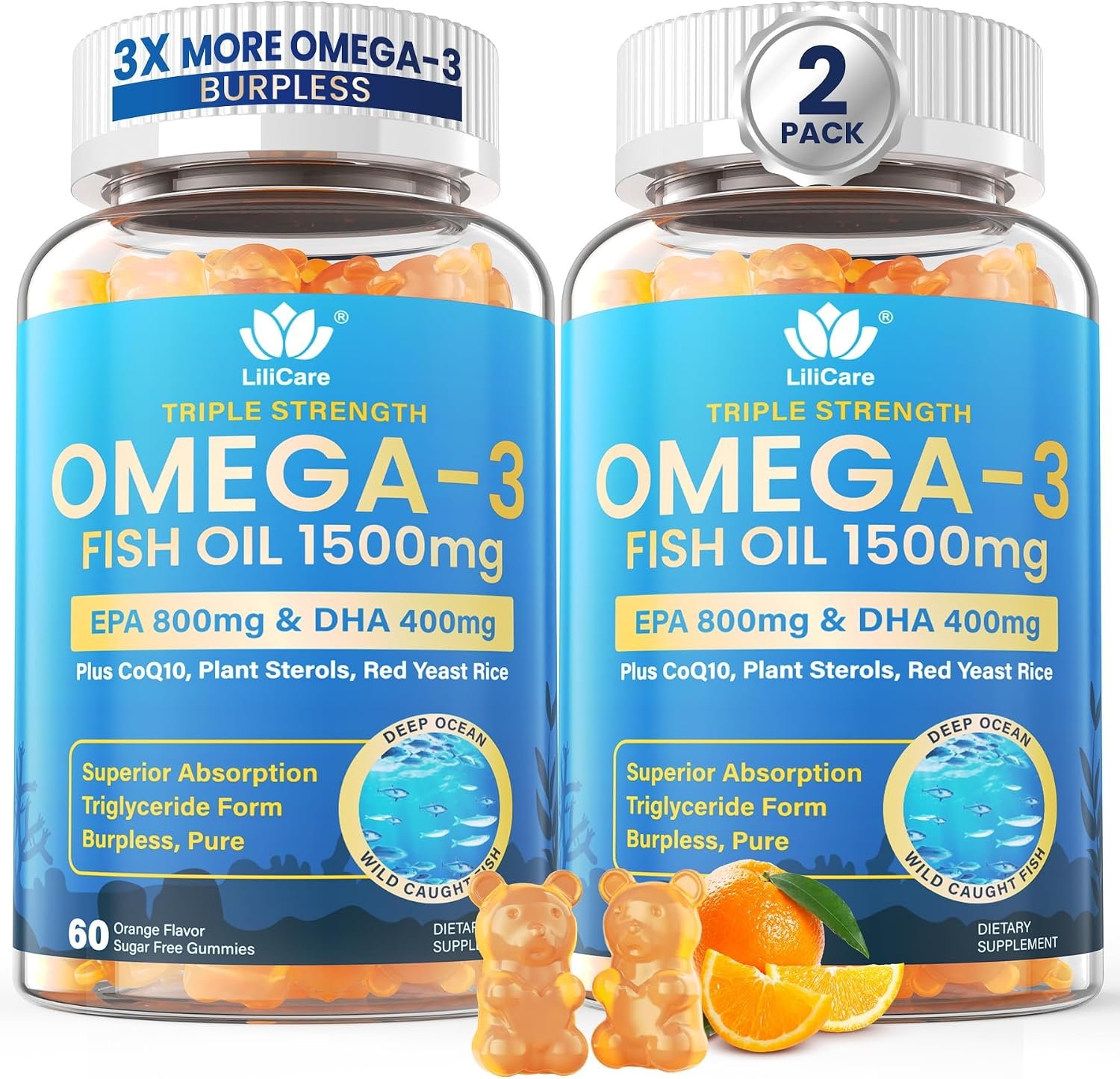 Fish Oil Omega 3 Gummies 1500mg for Adults, Triple Strength Omega-3 EPA DHA