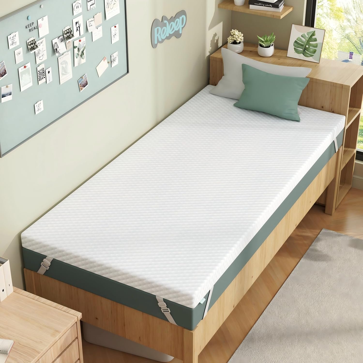 Releep 3IN Twin Dorm Cooling Gel Firm Mattress Topper with Non-Slip Bottom
