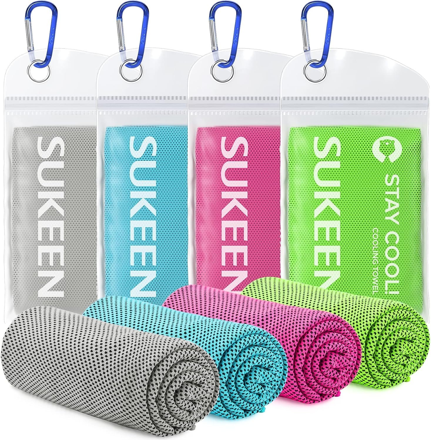 Sukeen 4 Pack Cooling Towels (40″x12″) for Neck and Face Instant Cooling