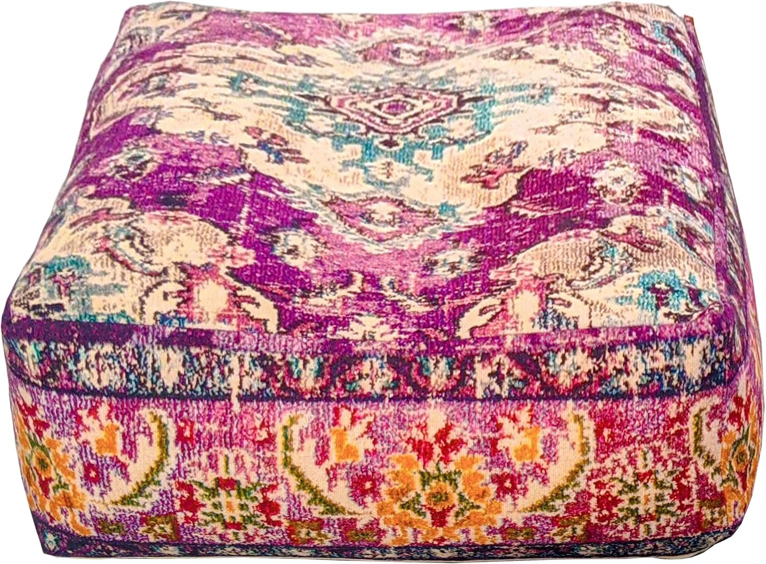 Mandala Life ART Moroccan Floor Cushion Cover Purple Square Large Meditation Pillow Case Moroccan Décor Pouf Ottoman