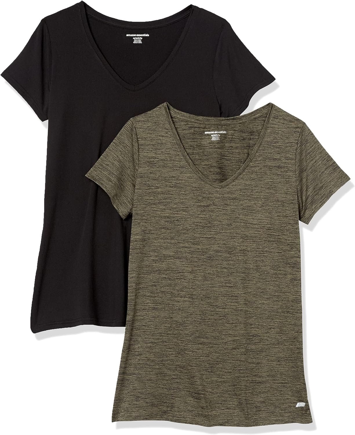 Amazon Essentials Women’s Active Quick Dry Tech Stretch Short-Sleeve V-Neck T-Shirt, Moisture-Wicking, Pack of 2