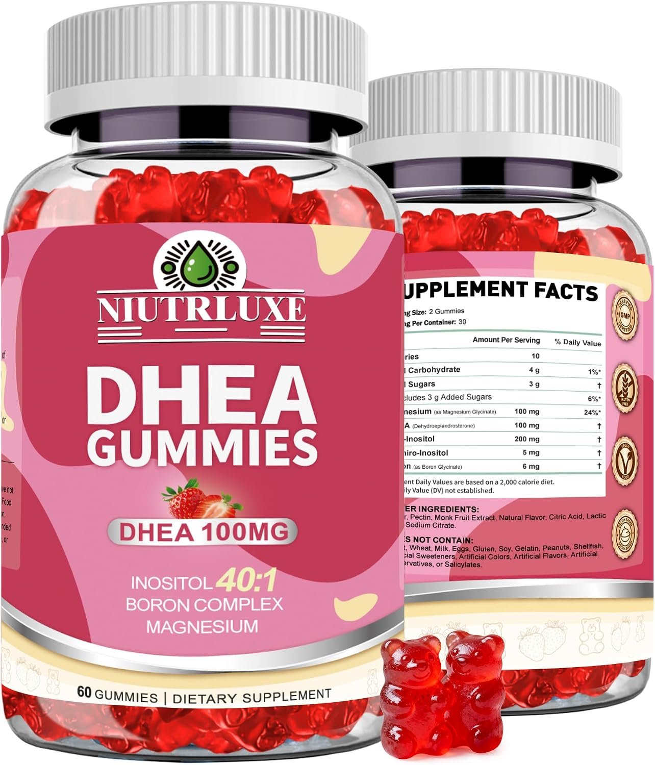 DHEA Gummies 100mg for Women, Inositol & Magnesium Supplement, 120 Count